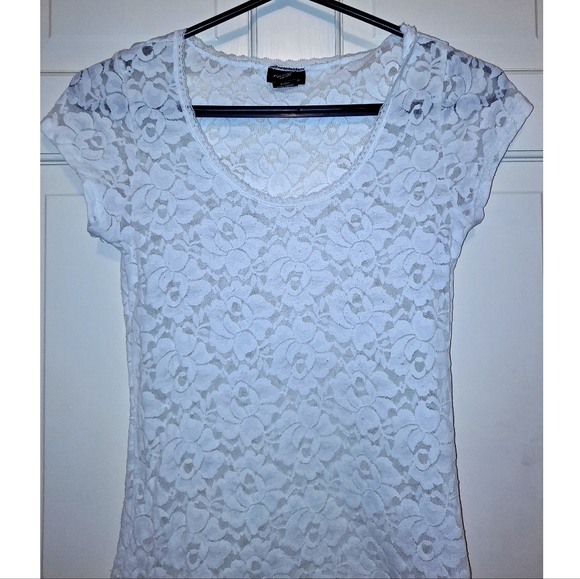 Women’s white lace short sleeve blouse shirt sheer floral top elegant party sexy - Picture 3 of 7